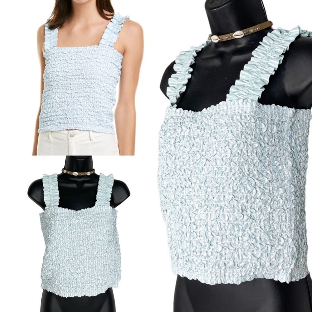 Petersyn Tami Cropped Smocked Sleeveless Tank Top Aqua Size Medium NWT